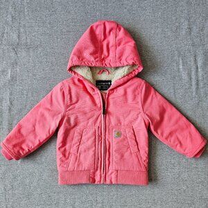 Carhartt Baby Girls' 18M Zip Front Canvas Sherpa Insulated Hooded Active Pink